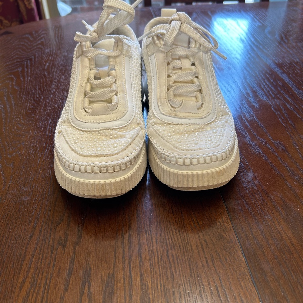 Women's White Rhinestone Lace-Up Platform Sneakers